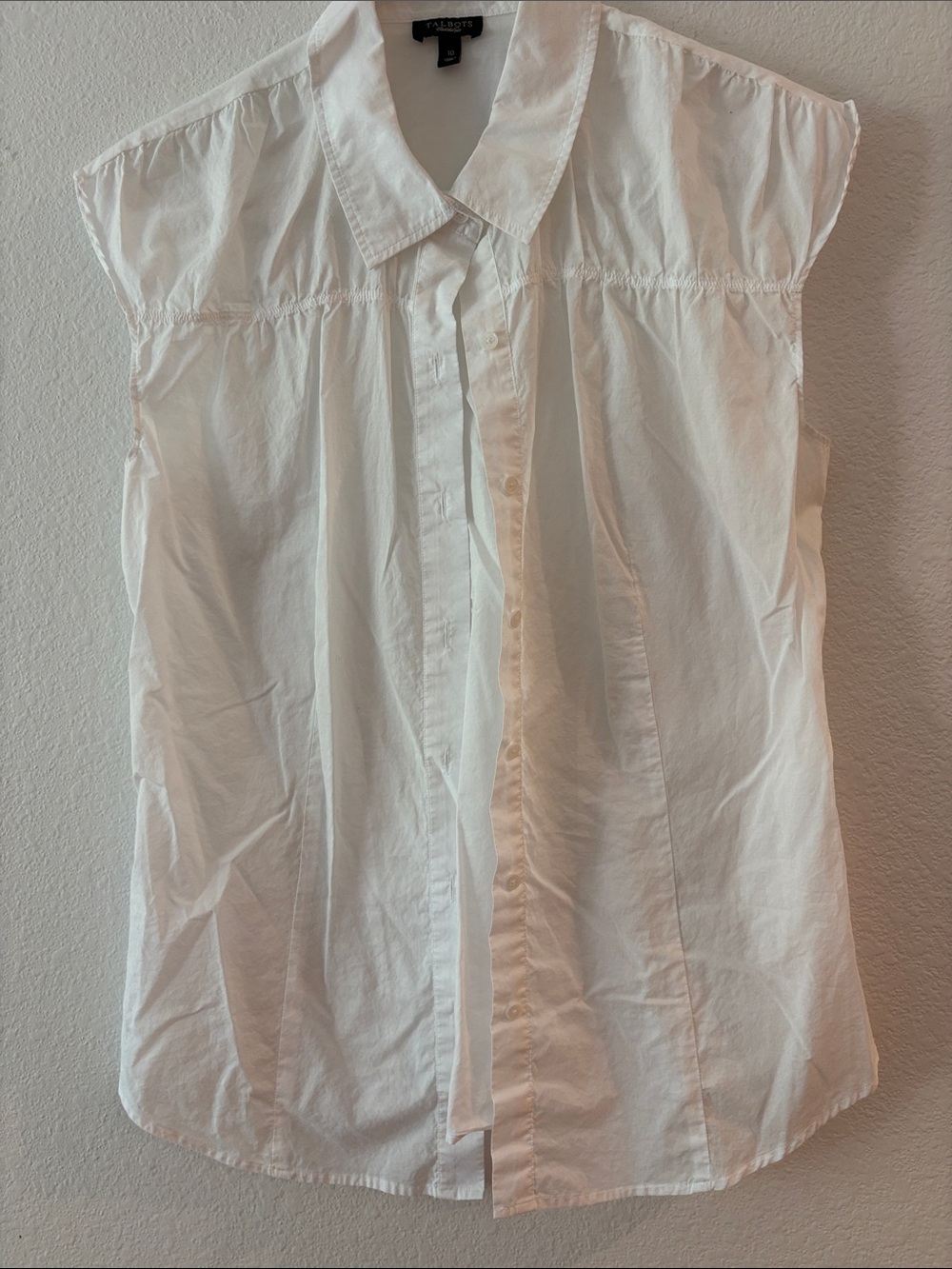 Talbots White Cap Sleeve Button Down Blouse Size 10